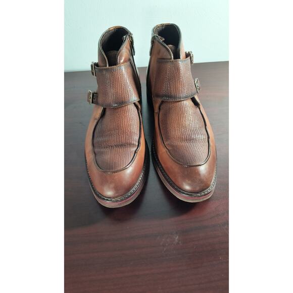 Bayer Double Monk Strap Leather Boot Shoes Men's 40/ US 7 Brown Side Zip Buckle - Picture 11 of 11